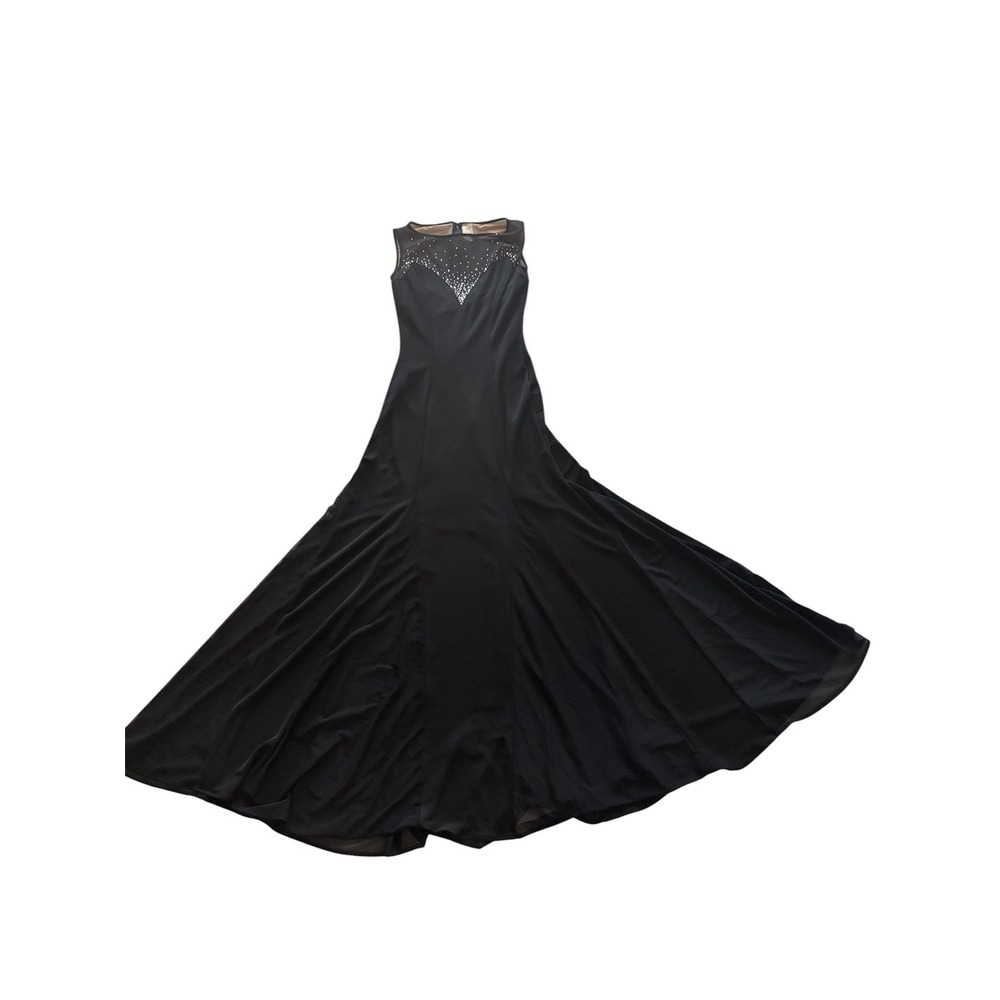 Gown Rhinestone Mesh Y2K Cache x Tadashi Women XXS Black Sleeveless Maxi Dress